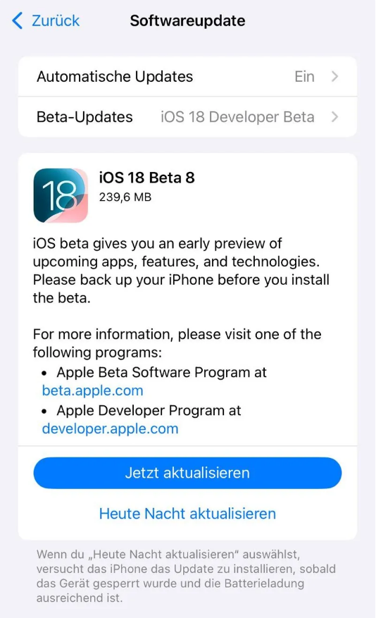 延寿苹果手机维修分享苹果 iOS / iPadOS 18 开发者预览版 Beta 8 发布 